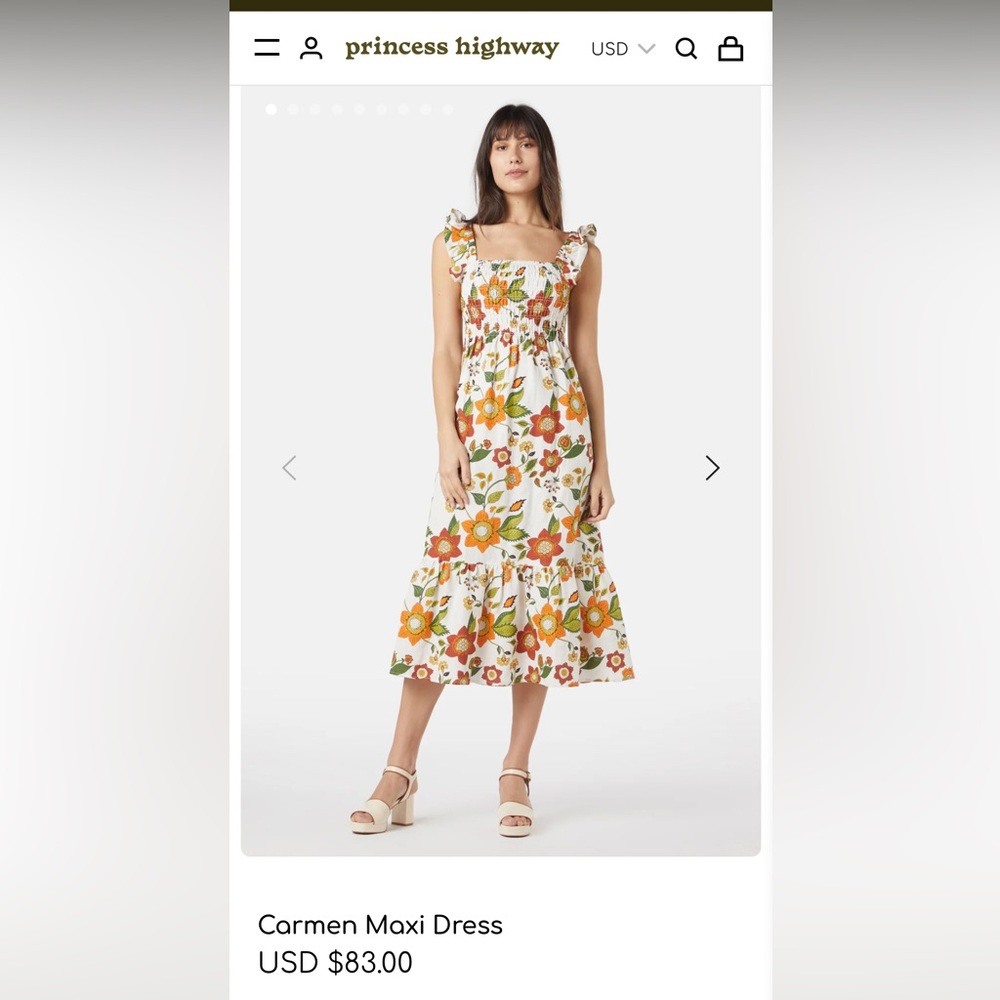 NWT Princess Highway Carmen cream retro floral midi dress